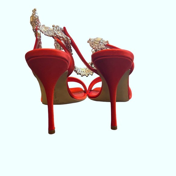 NEW Manolo Blahnik Size 38.5 EU Parinasan Embellished Ankle-Strap Sandals, Red - Picture 9 of 11